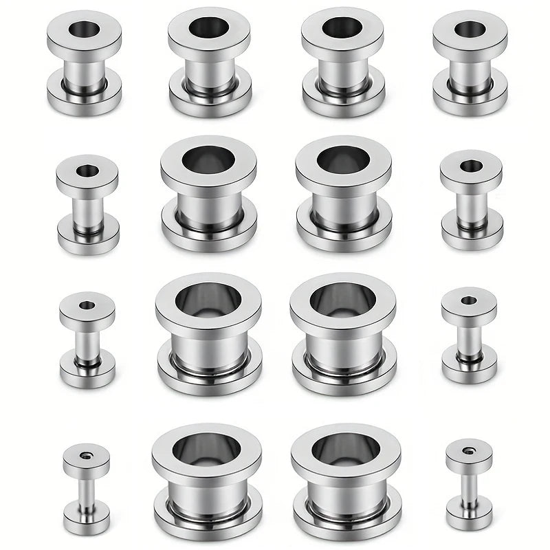 2-Pair Titanium & Stainless Steel Ear Gauge Tunnels Expander Plugs Body Piercing Jewelry