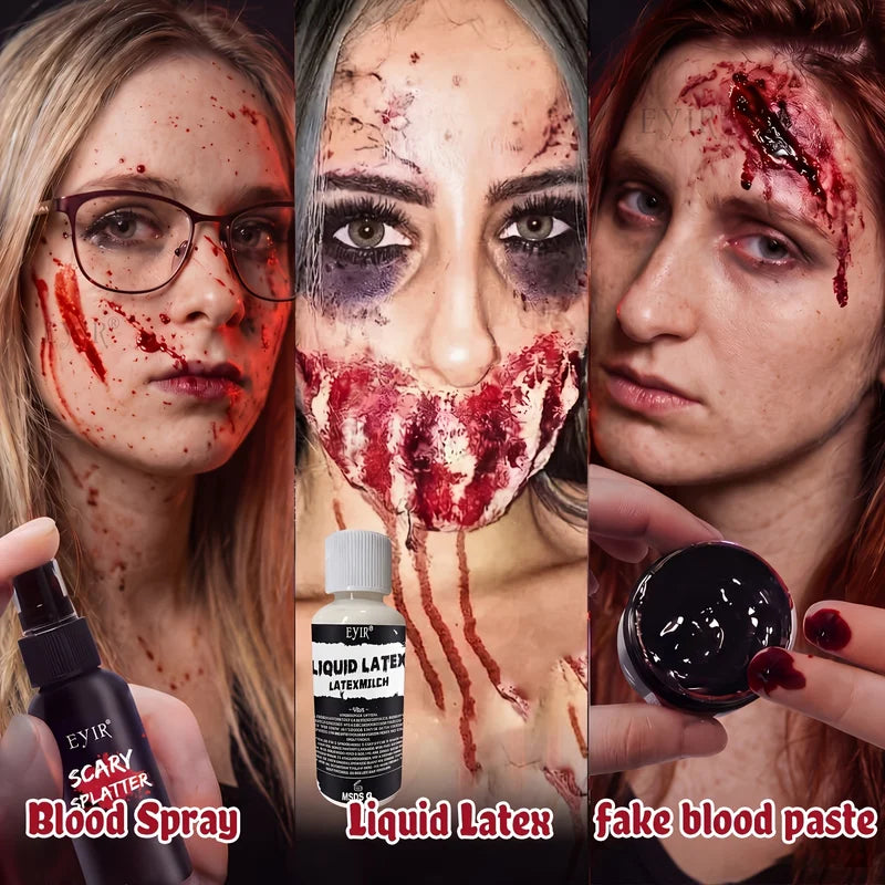 Halloween SFX Makeup Kit with Fake Blood, Liquid Latex & Wound Gel - Creative Horror Effects