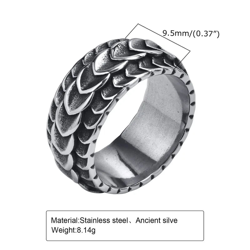 Dragon Scale Anxiety Ring for Men & Women Stainless Steel Fidget Ring Silver