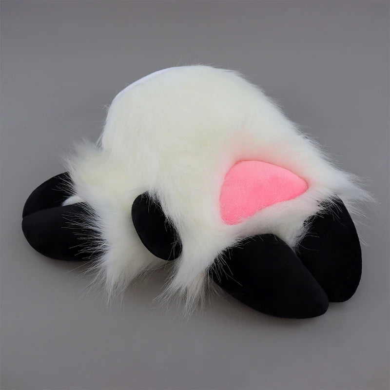 Cartoon Sheep Hoof Shape Plush Cosplay Gloves - Furry Animal Costume Mittens