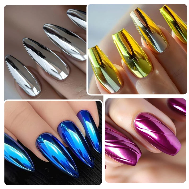Metallic Mirror Nail Powder Set - 8 Colors for DIY Manicure & Nail Art