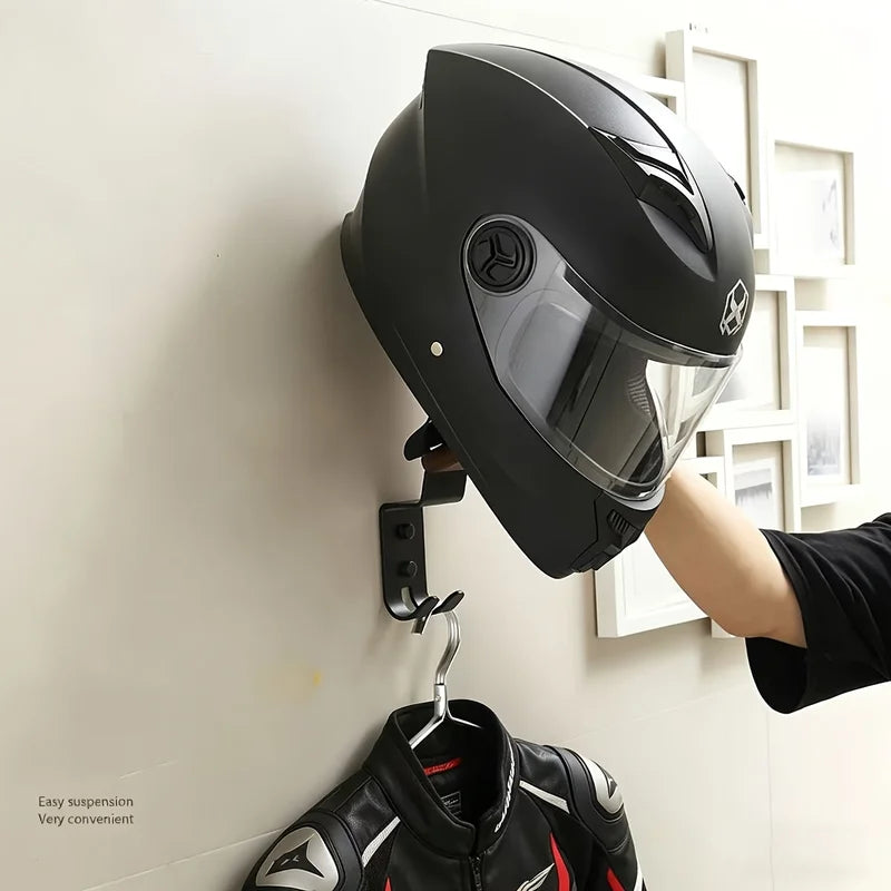 Motorcycle Helmet Wall Mount Holder Solid Wood & Steel Helmet Hanger
