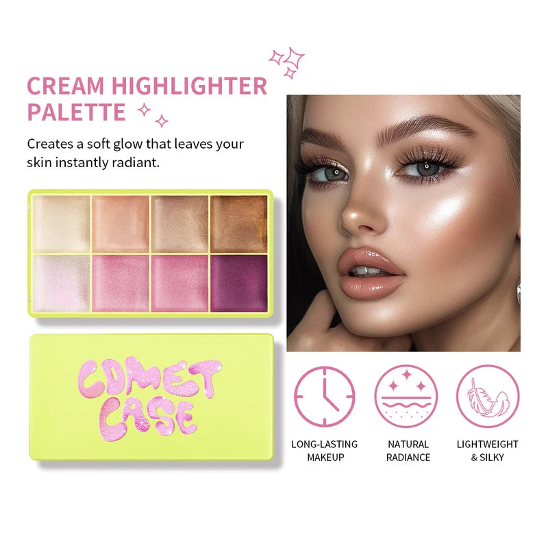 8 Colors Cream Highlighter Palette for Face Makeup, Blush & Contouring