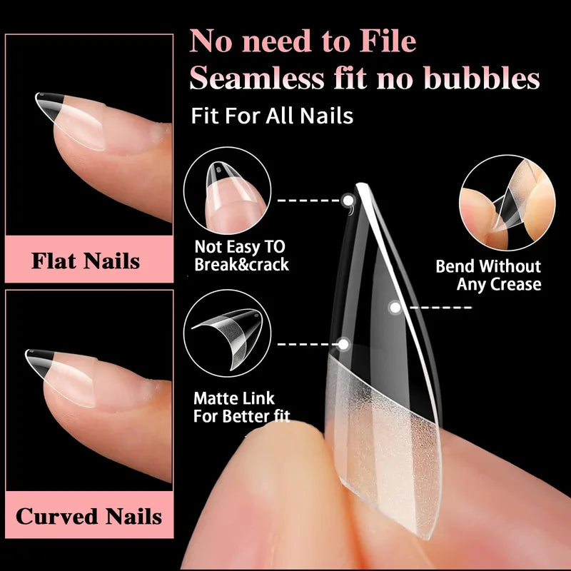 600PCS French False Nail Tips - Almond Square Acrylic Press-On Manicure Set