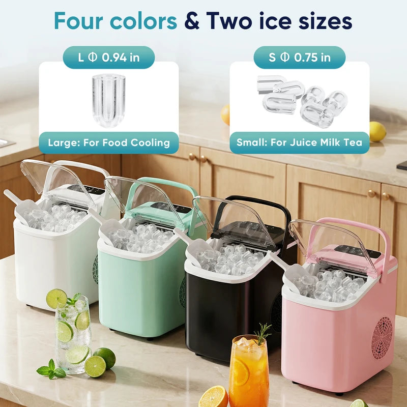 Portable Countertop Ice Maker with Scoop & Basket - 9 Cubes in 6 Mins, Multiple Colors