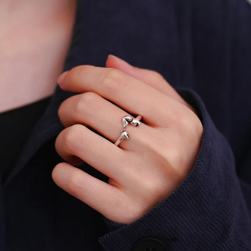 925 Sterling Silver Dog Ring for Women Vintage Jewelry Wedding Engagement Gift