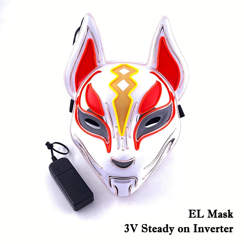 LED Cosplay Anime Mask Neon Light Up Fox Mask for Halloween Party & Carnival