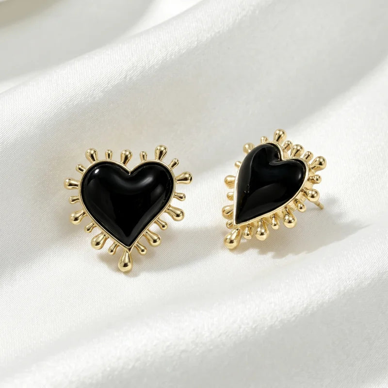 Vintage Sunburst Heart Stud Earrings for Women Romantic Jewelry for Daily Wear