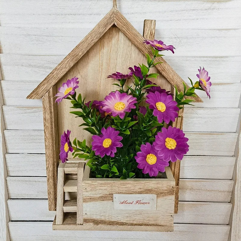 European Wooden Wall Planter with Rustic Hanging Basket for Living Room Decor