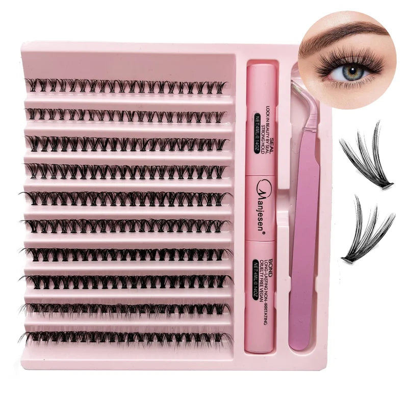 DIY Eyelash Extension Kit 200 Clusters Lash Bond Seal Makeup Tools for Natural Look