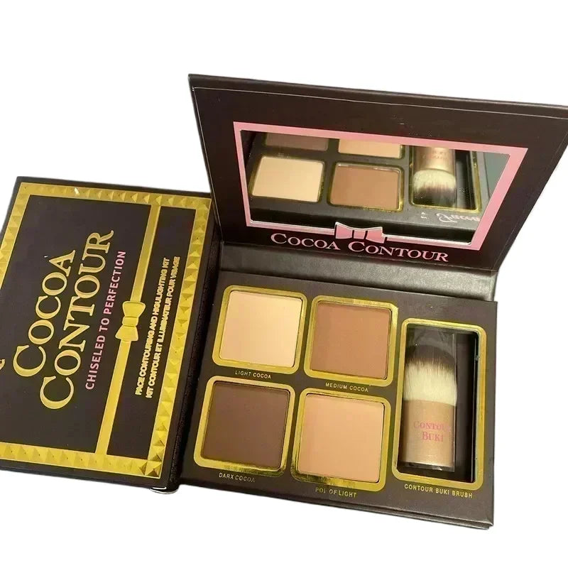 4-Color Makeup Powder Contour Kit with Brush - Face Contouring Set