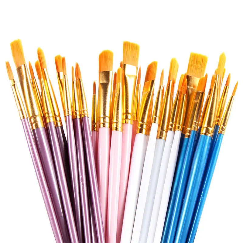 10Pcs Multi-Function Paintbrush Set for Watercolor Oil Gouache Art - Nylon Hair