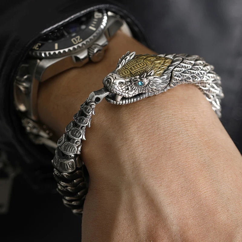 Retro Handmade Men's Jewelry Bracelet with Medusa & Rattlesnake Design - High-End Hip-Hop Style