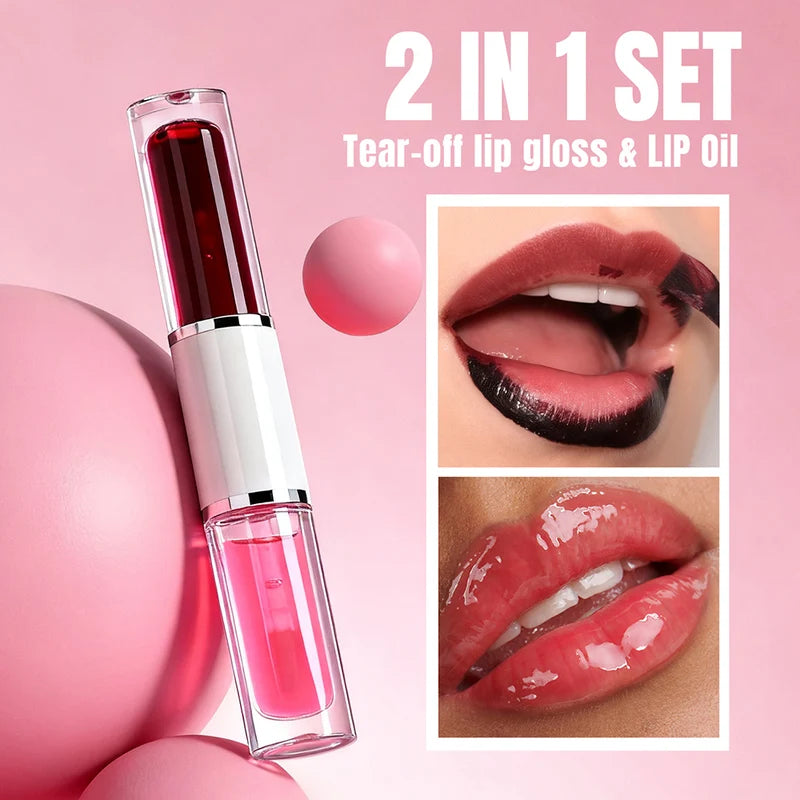 2in1 Lip Gloss & Lip Oil with Custom Logo - Moisturizing, Long-Lasting, Transfer-Proof, Double-Ended Makeup