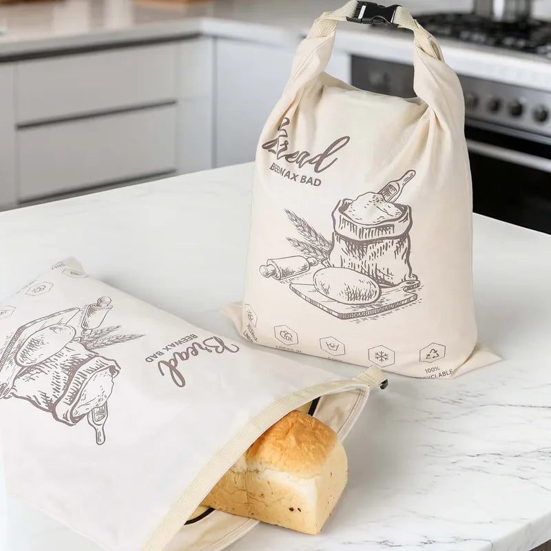 Reusable Beeswax Bread Bag with Zipper - Food-Grade Sandwich Storage