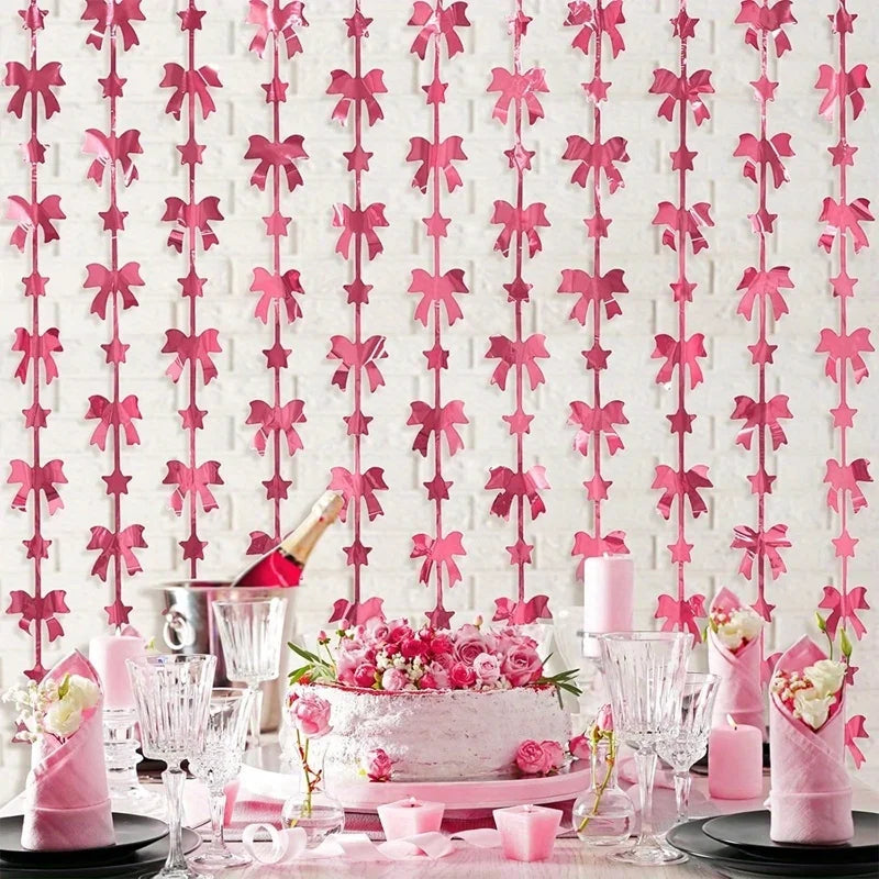 Pink Bow Theme Rain Curtain for Birthday Party Wall Decoration - DIY Rain Effect