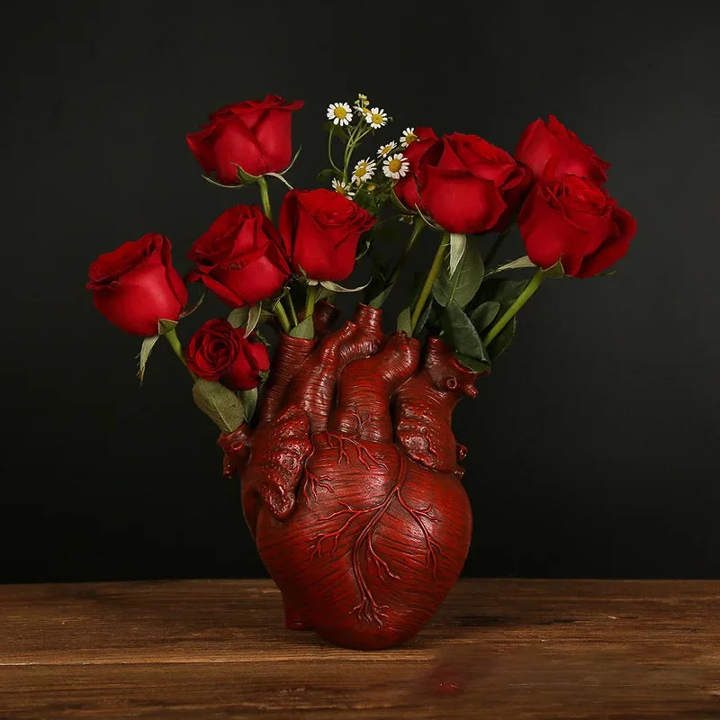 Heart-Shaped Vase for Flowers Home Decor Resin Ornament Desktop Accessories