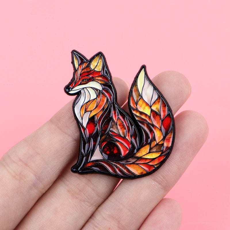 Colorful Fox Enamel Pins Cartoon Glass Style Brooches for Backpack Animal Gifts