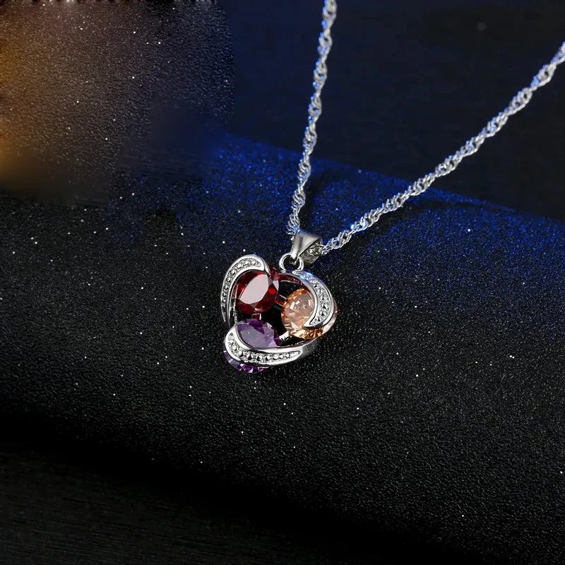 Sterling Silver Jewelry Set for Women Girls Necklace Earrings CZ Zircon Gift