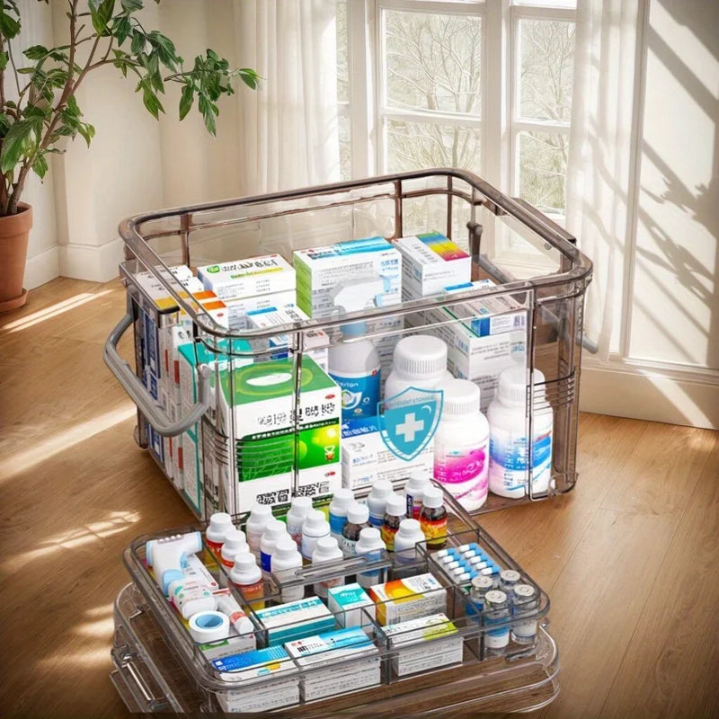 Multi-Purpose Medicine Organizer Storage Box with Labels and Tray