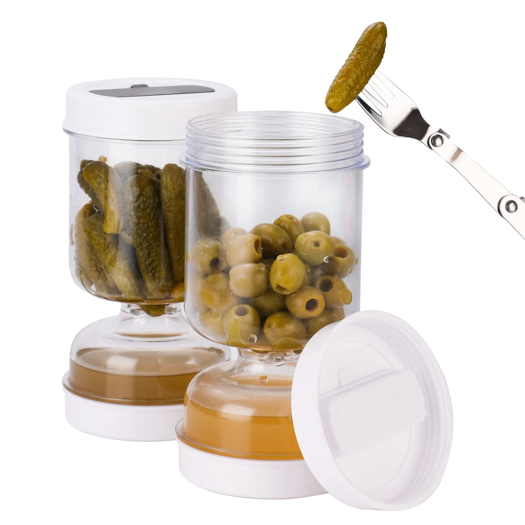 Kitchen Pickle Jar with Forks and Dispenser, Cucumber and Olive Container