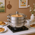 28cm Stainless Steel Multi-Function 3-Tier Steamer Pot for Vegetables Seafood and Soups
