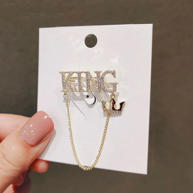 Fashion Man and Women Brooch - Letter King Design, Luxury Jewelry Accessory