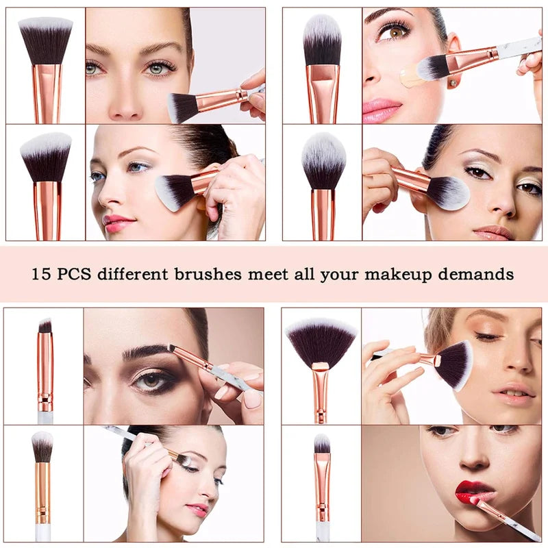 10pcs Makeup Brush Set with Soft Fluffy Face Eye Blush Foundation Powder Blending Tools