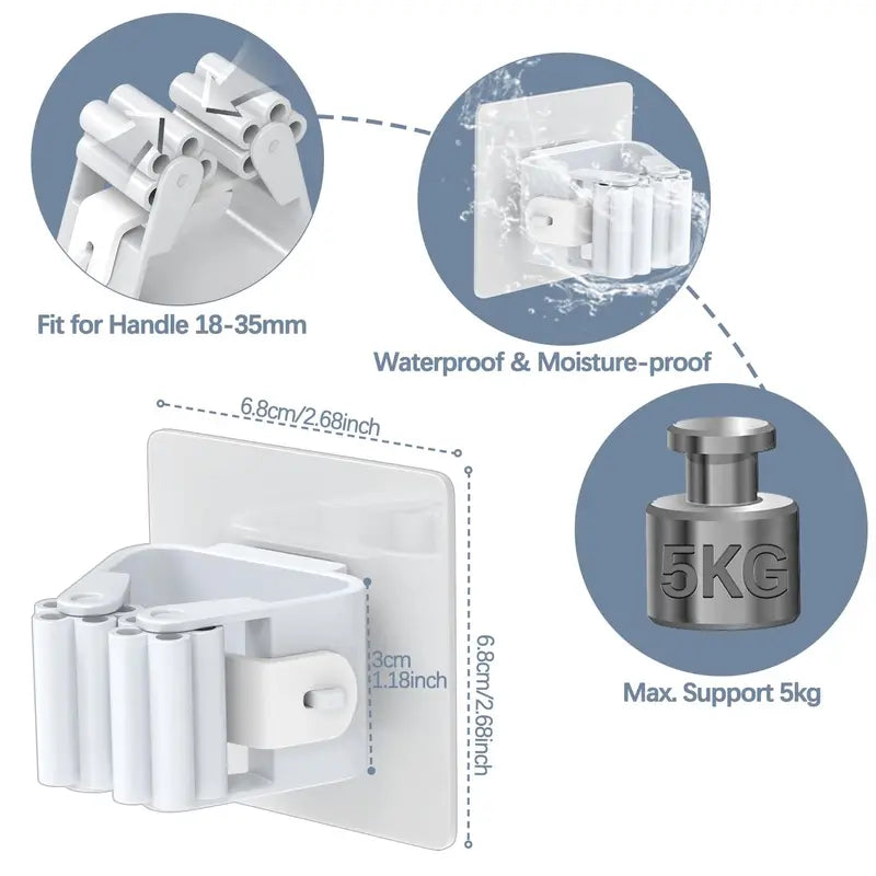 Self-Adhesive Wall Mount Mop and Broom Organizer 4 Pack