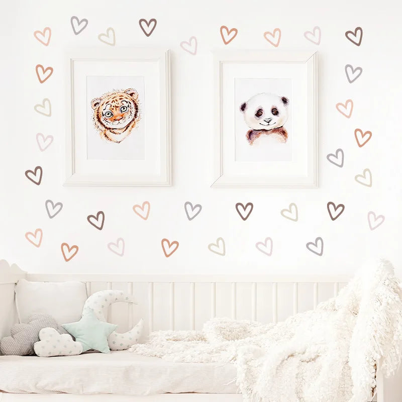 Boho Rainbows Heart Wall Decals for Girls Bedroom Kids Room Nursery Home Decor - 12/24pcs