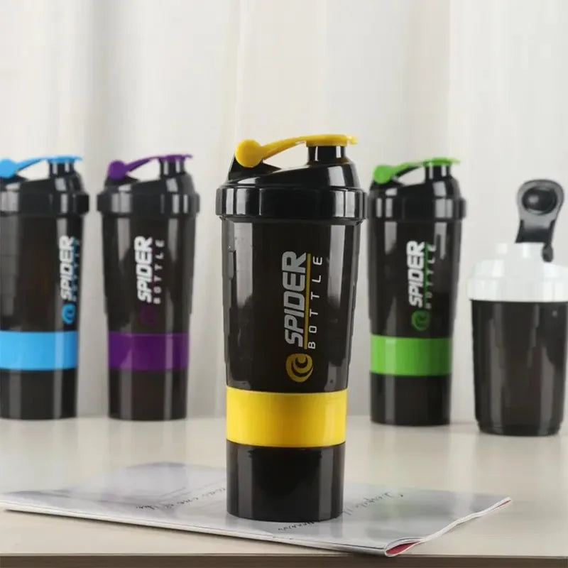 3-Layer Protein Shake Bottle with Water Bottle Function - Durable Plastic Mixing Cup for Fitness
