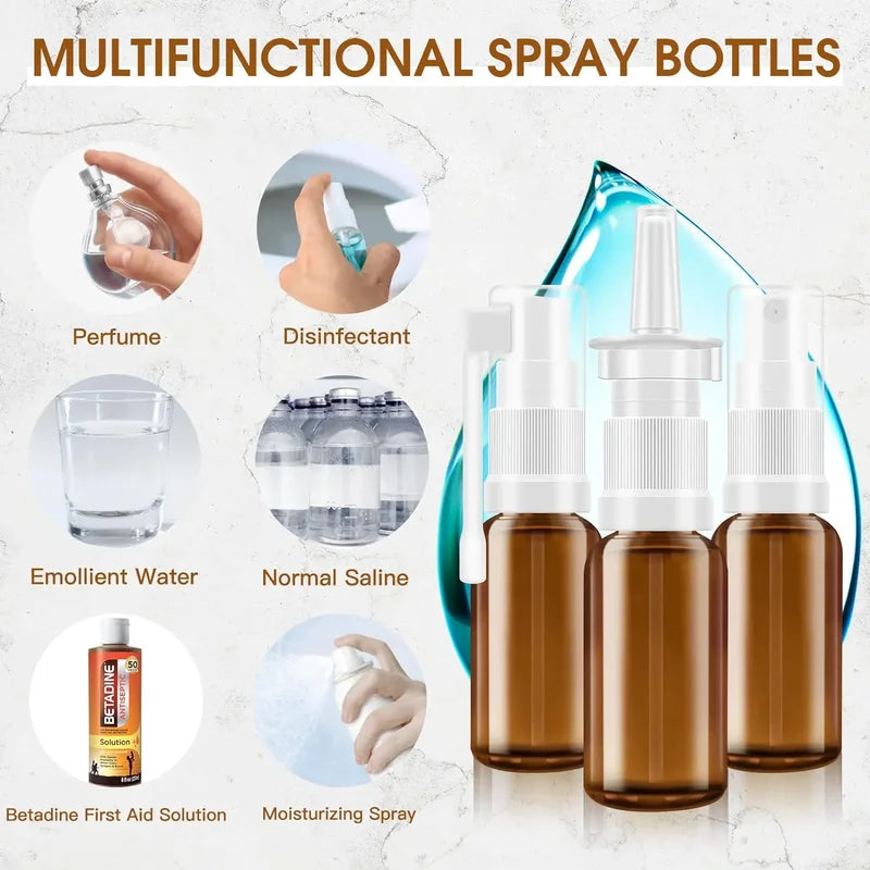 Refillable Amber Glass Nasal Spray Bottles - Light-Protection, Multiple Sizes