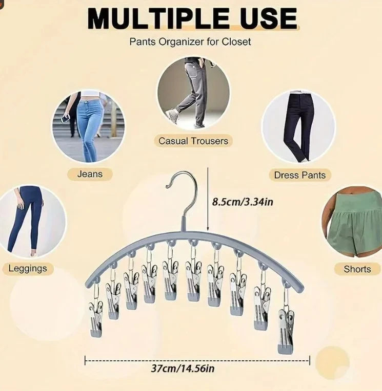 Portable 10-Clip Hat and Closet Organizer Rack - Space Saving Multi-Use Hooks