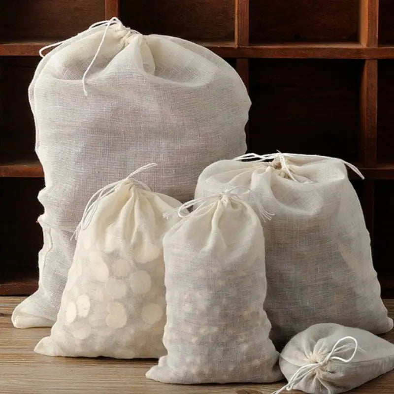 5 Pack Cotton Mesh Filter Bags for Herbs Spice Straining & Cooking - Reusable Kitchen Tool