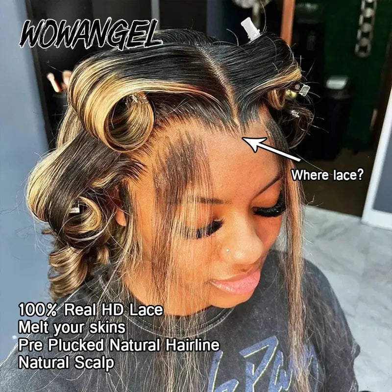Highlight Colored Wig 34 Inch Body Wave Human Hair Lace Frontal Wig - Melt Skin HD Lace