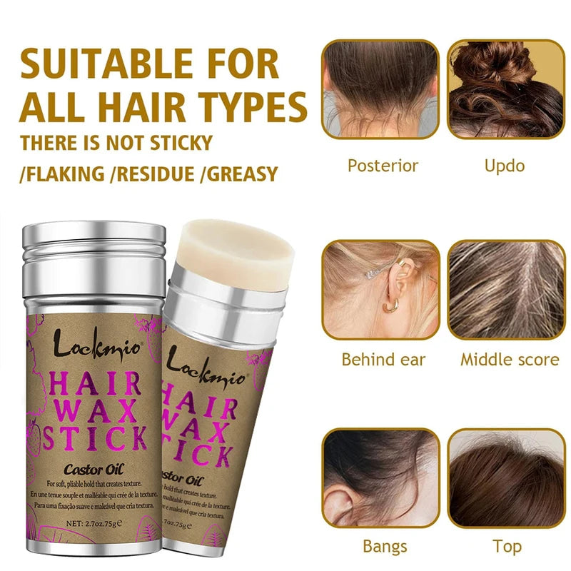 High Shine Hair Wax Stick for Smooth Long-Lasting Anti-Frizz Styling with 3-Comb Kit