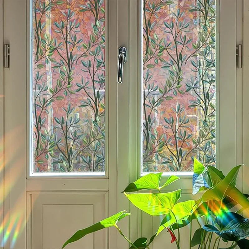 Green Vines Window Privacy Film - Decorative Static Glass Clings for Home & Office