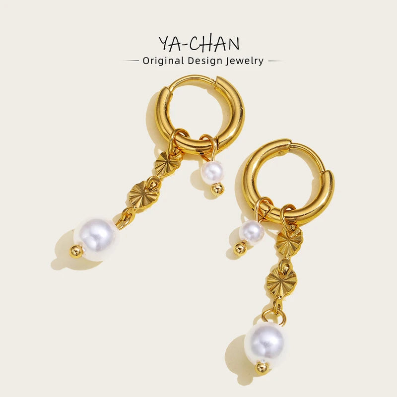 Stainless Steel Hoop Earrings for Women with Baroque Pearl Charms - Drop & Waterproof Jewelry
