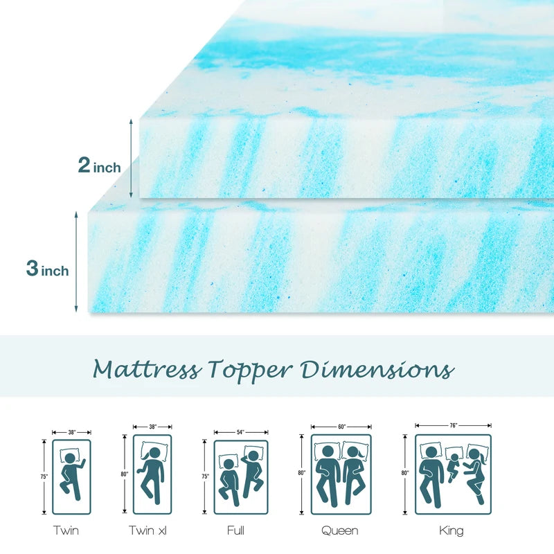 Memory Foam Mattress Topper Gel Cooling 2-4 Inch Thick Bed Pad Breathable Comfort