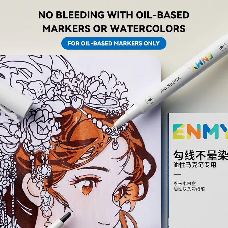 5pcs Black & White Art Markers Set for Hand Painting and Sketching - Fluorescent Highlighters