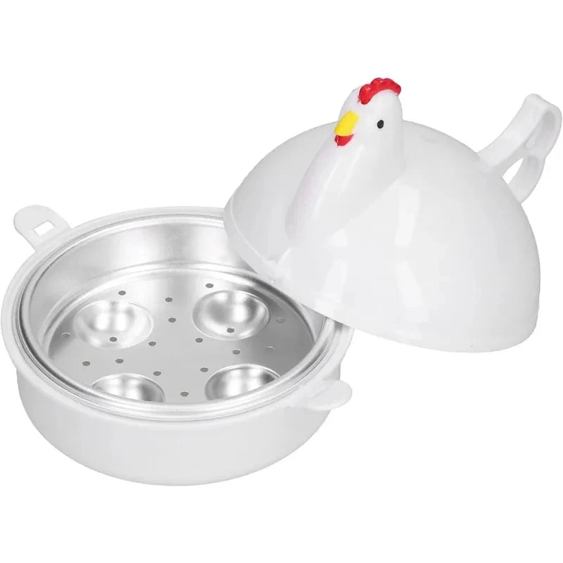 Microwave Chicken Shaped Egg Cooker for 4 Eggs - Aluminum Alloy Steamer Kitchen Gadget