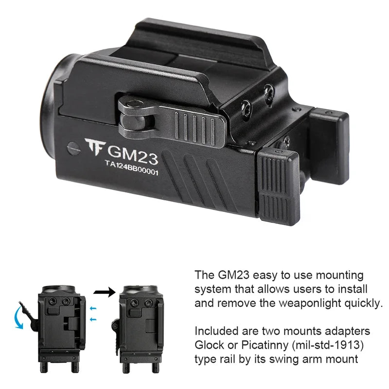LED Tactical Flashlight for Guns 800 Lumens Compact USB Rechargeable Rail Mount