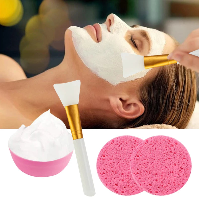 Silicone Facial Mask Brush Set with Mixing Bowls & Sponges - Skin Care Tools