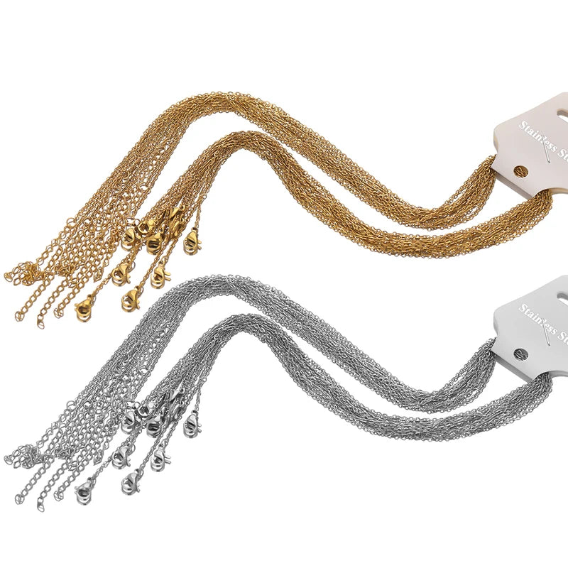 10pcs Stainless Steel Link Chains for Jewelry Making - Adjustable Bulk Necklaces