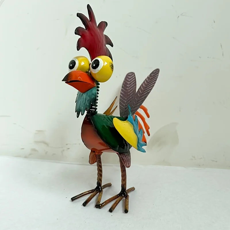 Funny Chicken Metal Garden Statue - Rooster Yard Decor Figurine
