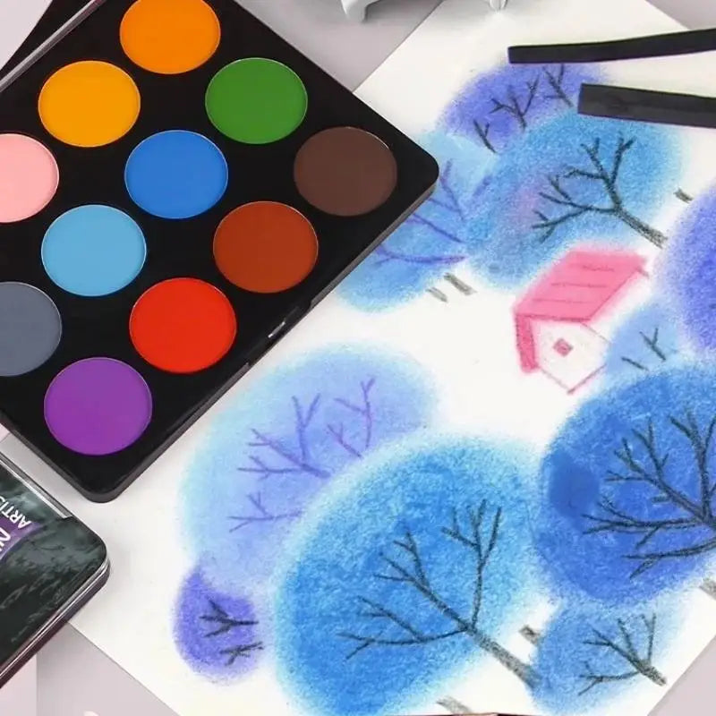 12 Color Soft Pastel Powder for Art & Drawing - Dry & Wet Sketching