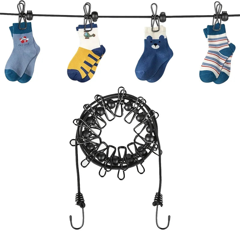 Portable Travel Clothesline with 12 Clips - Retractable Non-Slip Drying Rope for Indoor & Outdoor Use