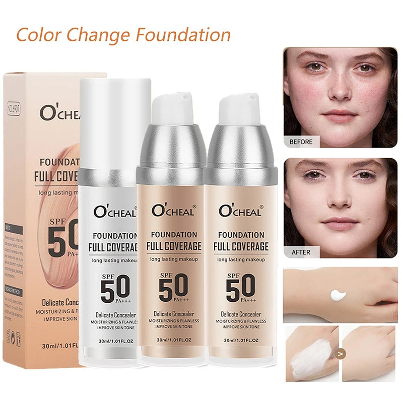 Waterproof Color Changing Foundation with Full Coverage Concealer and Brightening CC Cream for Flawless Skin