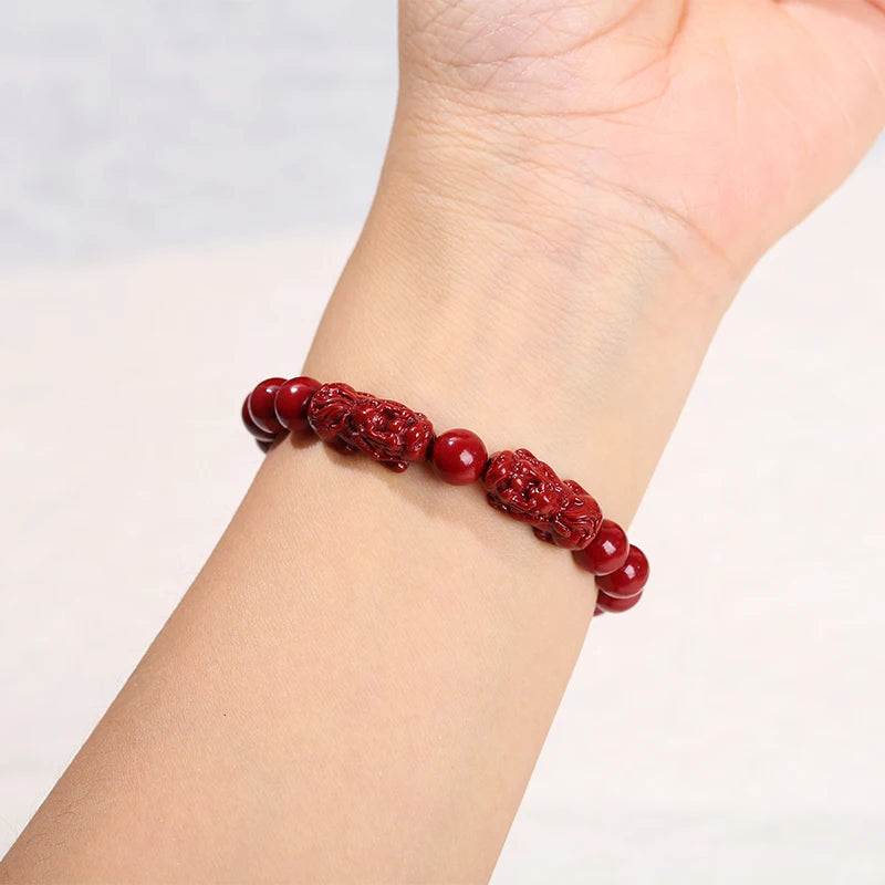 Cinnabar Bead Bracelets for Women Men Lucky Wealth Protection Handmade Jewelry