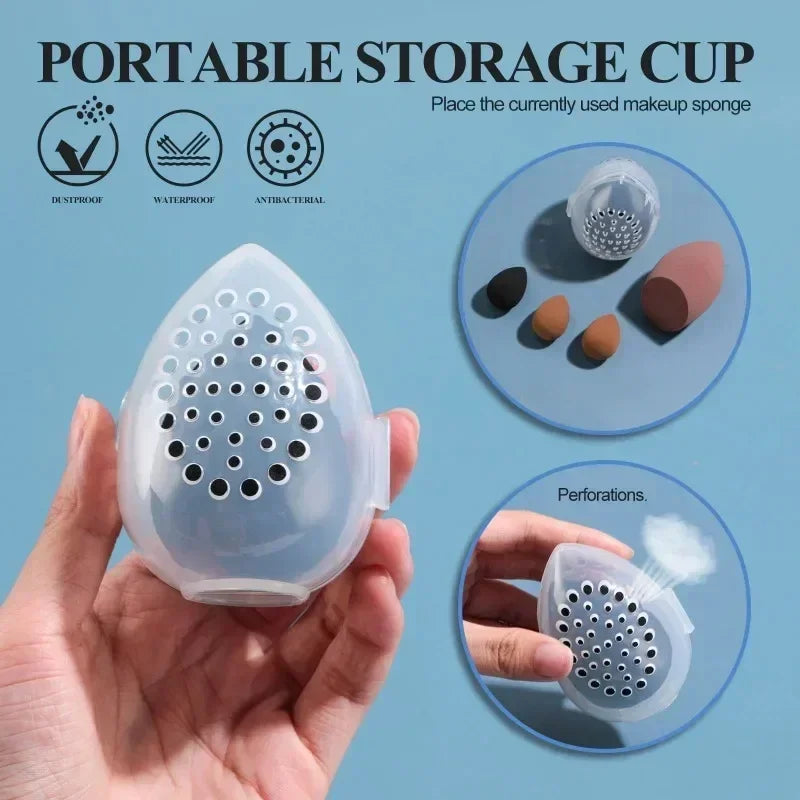 Travel Cosmetic Sponge Box Organizer Portable Egg-Shaped Plastic Case Pink White